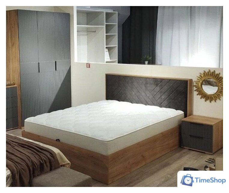 Кровать Трия Хилтон универсальная тип 1 160x200 (дуб крафт золотой/велюр серый) - Изображение №11 — Интернет-магазин Time-Shop