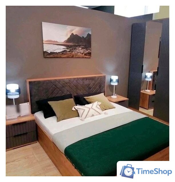 Кровать Трия Хилтон универсальная тип 1 160x200 (дуб крафт золотой/велюр серый) - Изображение №6 — Интернет-магазин Time-Shop