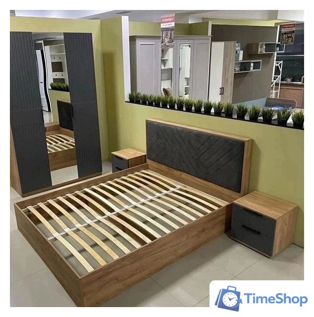 Кровать Трия Хилтон универсальная тип 1 160x200 (дуб крафт золотой/велюр серый) - Изображение №7 — Интернет-магазин Time-Shop