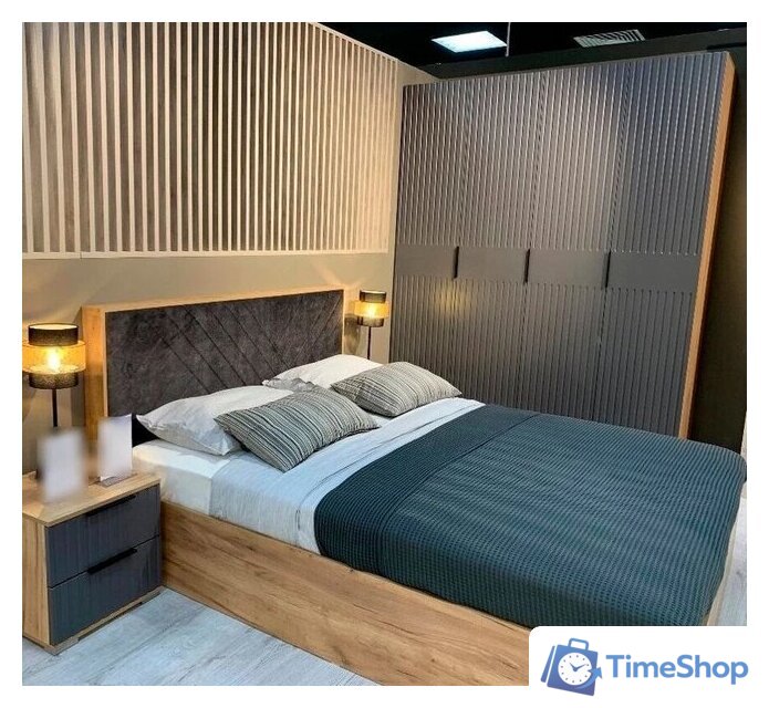 Кровать Трия Хилтон универсальная тип 1 160x200 (дуб крафт золотой/велюр серый) - Изображение №5 — Интернет-магазин Time-Shop