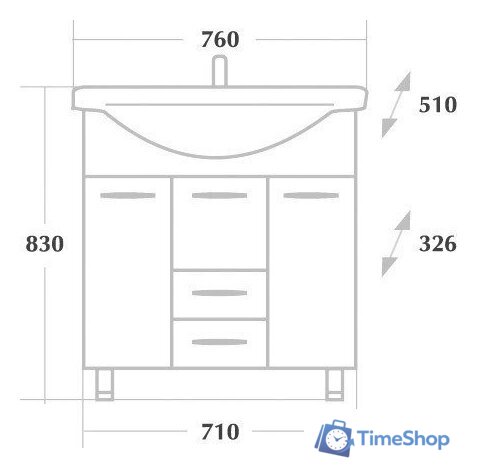  Onika Тумба под умывальник Моника 75.10 (белый) [107501] - Изображение №4 — Интернет-магазин Time-Shop