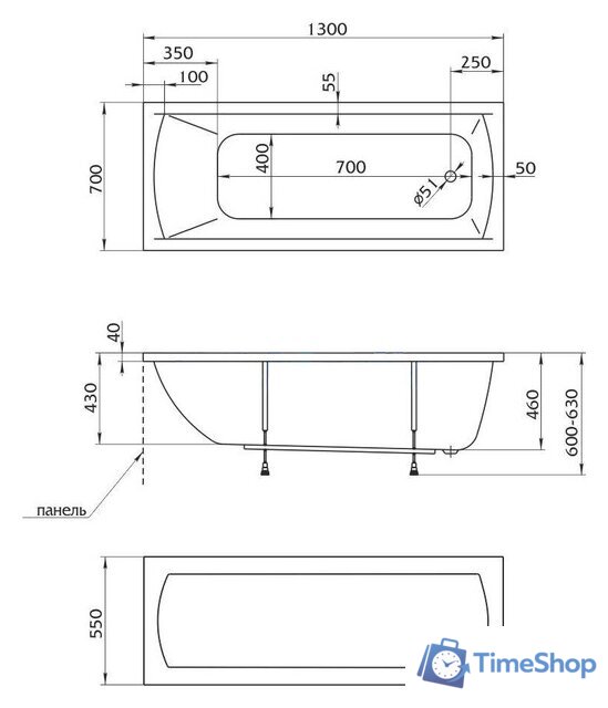 Ванна 1Марка Poseidon Modern 130x70 - Изображение №5 — Интернет-магазин Time-Shop