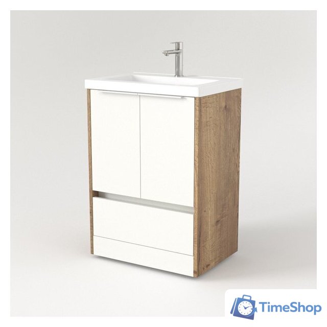  Дабер Тумба под умывальник 017 Тобага/Эридан/Артвин 60 Т17.6Т.0.21Б (дуб галифакс/белый/ручка белая) - Изображение №2 — Интернет-магазин Time-Shop
