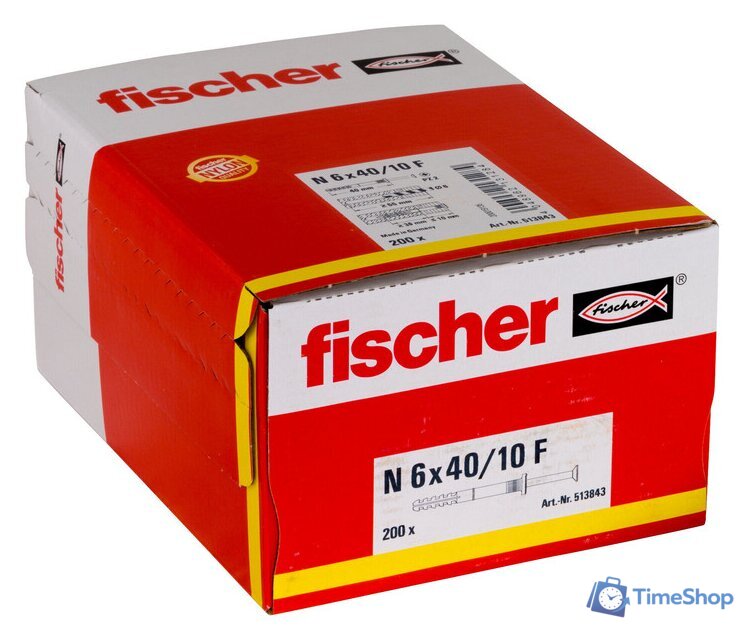 Дюбель-гвоздь Fischer N 6 x 40/10 F 513843 (200 шт) - Изображение №2 — Интернет-магазин Time-Shop