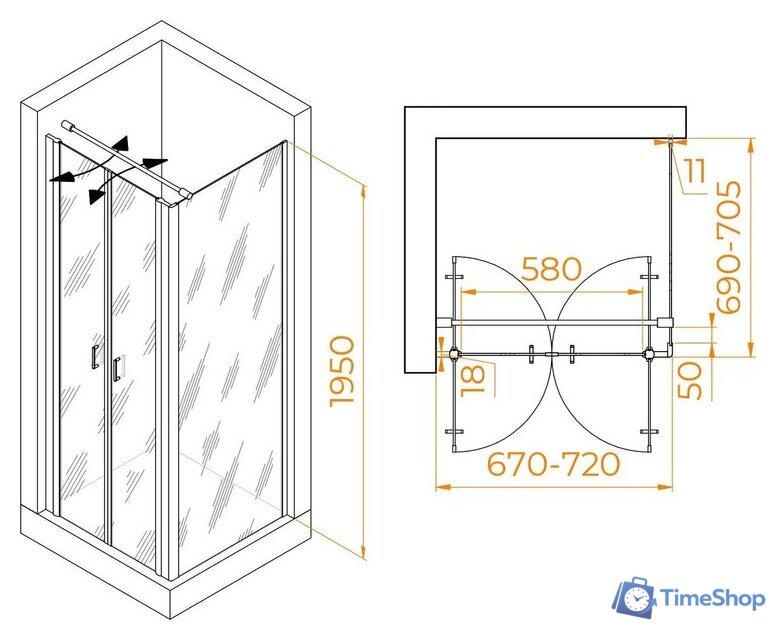 Душевой уголок RGW PA-134 (PA-104+Z-050-2+O-104) 060813477-011 70x70 (хром/прозрачное стекло) - Изображение №2 — Интернет-магазин Time-Shop