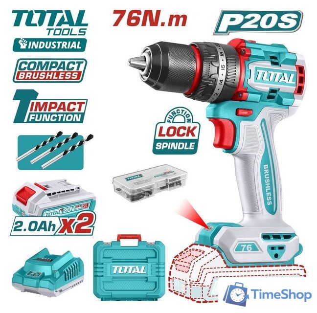 Ударная дрель-шуруповерт Total TIDLI20768 (с 2-мя АКБ, кейс) - Изображение №1 — Интернет-магазин Time-Shop