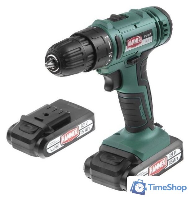 Дрель-шуруповерт Hammer ACD18A (с 2-мя АКБ, кейс) - Изображение №2 — Интернет-магазин Time-Shop
