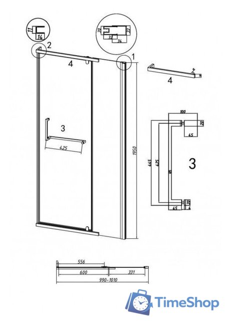 Душевая дверь Grossman Pragma 100x195 100.K33.03.100.32.00 (золото сатин/стекло прозрачное) - Изображение №8 — Интернет-магазин Time-Shop