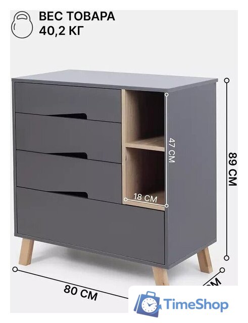 Детский комод Rant Lago Pro 800/4 (moon grey) - Изображение №3 — Интернет-магазин Time-Shop