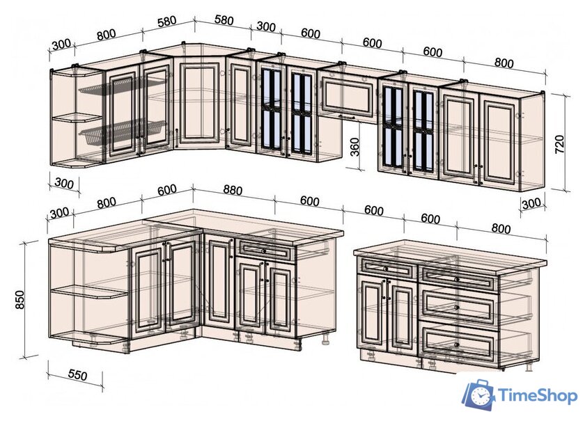Готовая кухня Интерлиния Мила Шато 1.7x3.5 левая (пепел/пепел/опал светлый) - Изображение №5 — Интернет-магазин Time-Shop