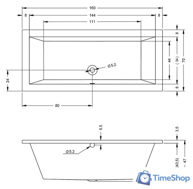 Ванна Riho Lusso 160x70 BA57 (без ножек) - Изображение №2 — Интернет-магазин Time-Shop