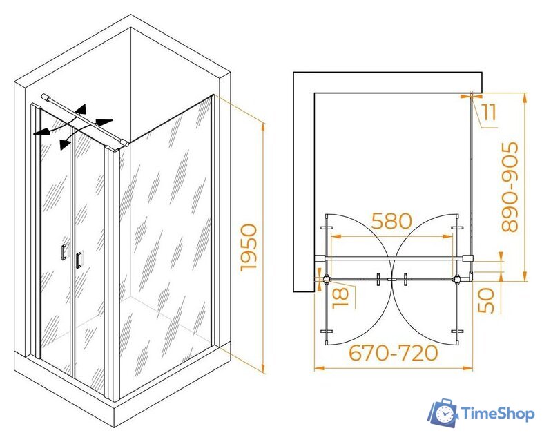 Душевой уголок RGW PA-144 (PA-104+Z-050-2+O-104) 060814479-011 70x90 (хром/прозрачное стекло) - Изображение №2 — Интернет-магазин Time-Shop