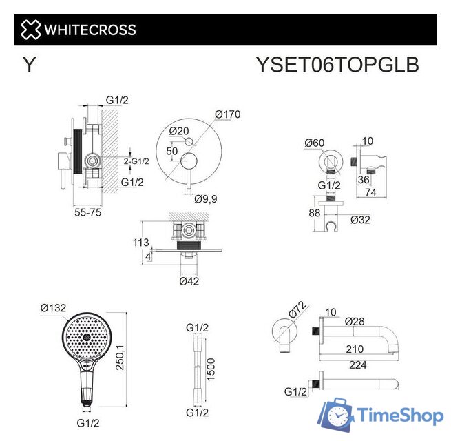 Душевой гарнитур  Whitecross Y YSET06TOPGLB (брашированное золото) - Изображение №3 — Интернет-магазин Time-Shop