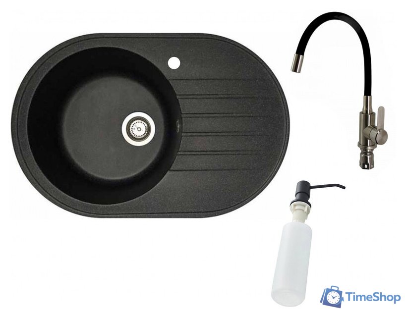 Кухонная мойка БелЭворс Rondo L + смеситель W74004-2 + дозатор L405F (черный) - Изображение №1 — Интернет-магазин Time-Shop