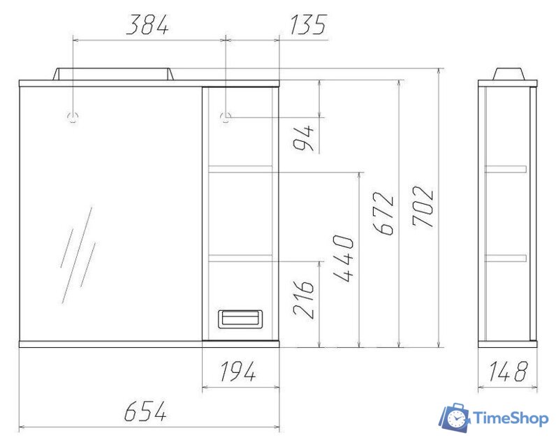  Домино Шкаф с зеркалом Cube 65 (правый) - Изображение №7 — Интернет-магазин Time-Shop