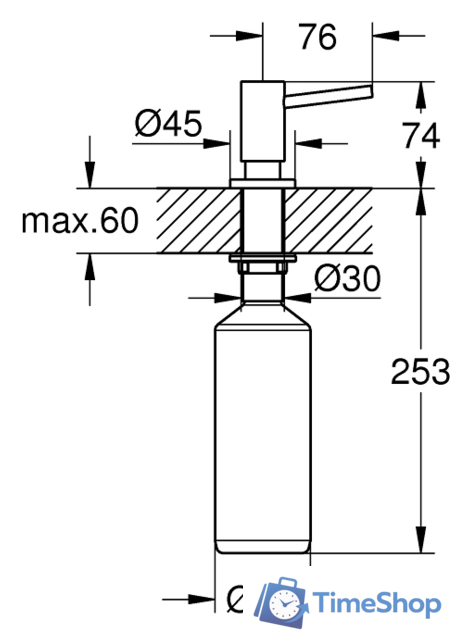 Дозатор для моющего средства Grohe Cosmopolitan 40535GL0 (холодный рассвет) - Изображение №2 — Интернет-магазин Time-Shop