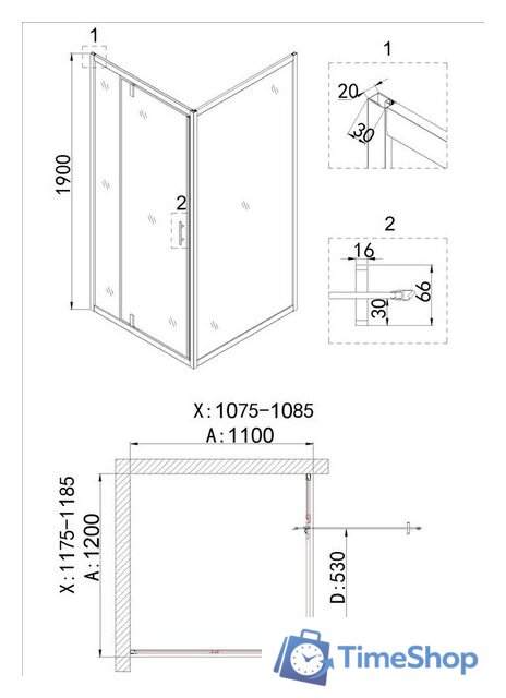 Душевая дверь Niagara NG-43-12AG 120x190 - Изображение №5 — Интернет-магазин Time-Shop