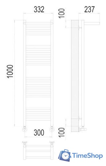 Полотенцесушитель TERMINUS Аврора П20 300x1000 с полкой нп (хром) - Изображение №3 — Интернет-магазин Time-Shop