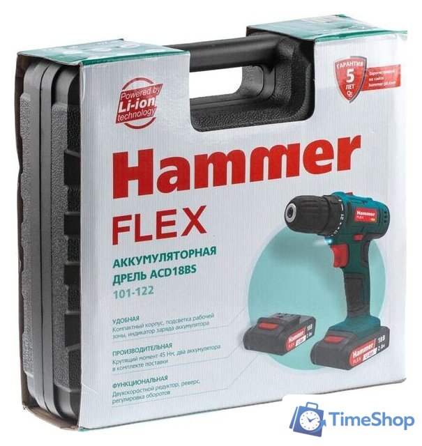 Дрель-шуруповерт Hammer Flex ACD18BS (с 2-мя АКБ, кейс) - Изображение №11 — Интернет-магазин Time-Shop