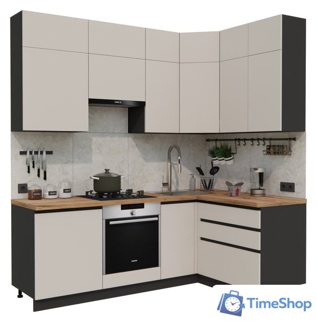 Готовая кухня ВерсоМебель Эко Премиум 1.4x2.2 правая (кашемир/ст. дуб вотан) - Изображение №1 — Интернет-магазин Time-Shop