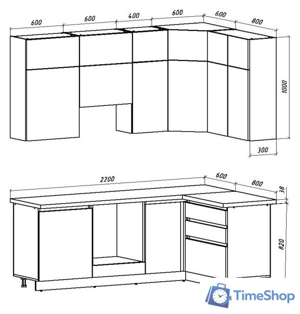 Готовая кухня ВерсоМебель Эко Премиум 1.4x2.2 правая (кашемир/ст. дуб вотан) - Изображение №8 — Интернет-магазин Time-Shop