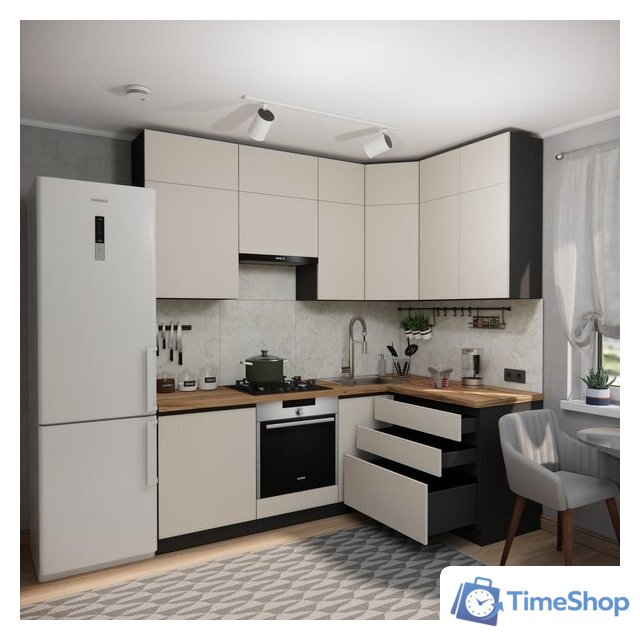 Готовая кухня ВерсоМебель Эко Премиум 1.4x2.2 правая (кашемир/ст. дуб вотан) - Изображение №7 — Интернет-магазин Time-Shop