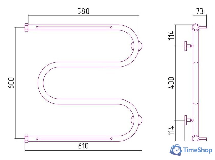 Полотенцесушитель Сунержа М-образный 2 полки 600х600 00-0008-6060 - Изображение №3 — Интернет-магазин Time-Shop