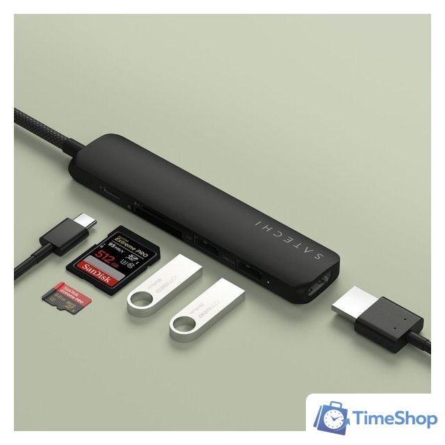 Док-станция Satechi 7-in-1 USB-C Slim Multiport Adapter with Ethernet ST-P7SK (черный) - Изображение №5 — Интернет-магазин Time-Shop