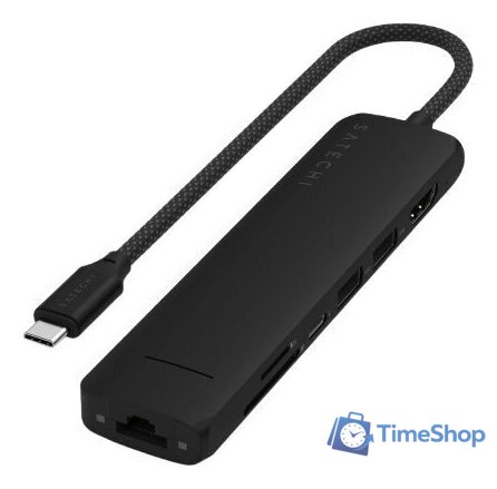 Док-станция Satechi 7-in-1 USB-C Slim Multiport Adapter with Ethernet ST-P7SK (черный) - Изображение №1 — Интернет-магазин Time-Shop