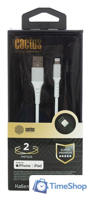 Кабель CACTUS USB Type-A - Lightning CS-LG.USB.A-2 (2 м, белый) - Изображение №1 — Интернет-магазин Time-Shop