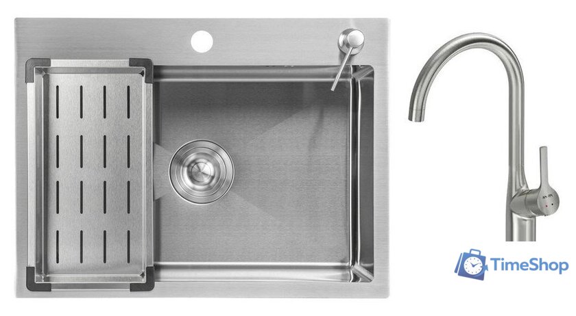 Кухонная мойка Saniteco 6045 + Spike F9S07011 (сатин, с сифоном, дозатором и коландером) - Изображение №1 — Интернет-магазин Time-Shop
