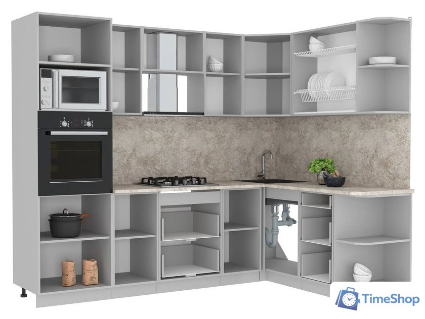 Готовая кухня Интерлиния Мила Лайт 1.68x2.6 правая (белый платинум/дуб золотой/дуб бунратти) - Изображение №2 — Интернет-магазин Time-Shop