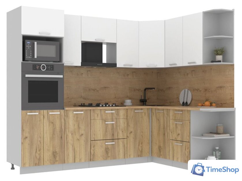 Готовая кухня Интерлиния Мила Лайт 1.68x2.6 правая (белый платинум/дуб золотой/дуб бунратти) - Изображение №1 — Интернет-магазин Time-Shop