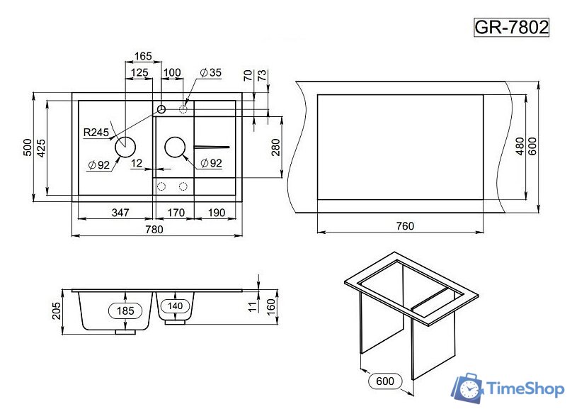 Кухонная мойка Granula GR-7802 (турмалин) - Изображение №4 — Интернет-магазин Time-Shop