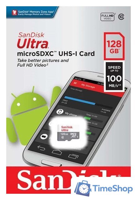 Карта памяти SanDisk microSDXC SDSQUNR-128G-GN6MN 128GB - Изображение №2 — Интернет-магазин Time-Shop