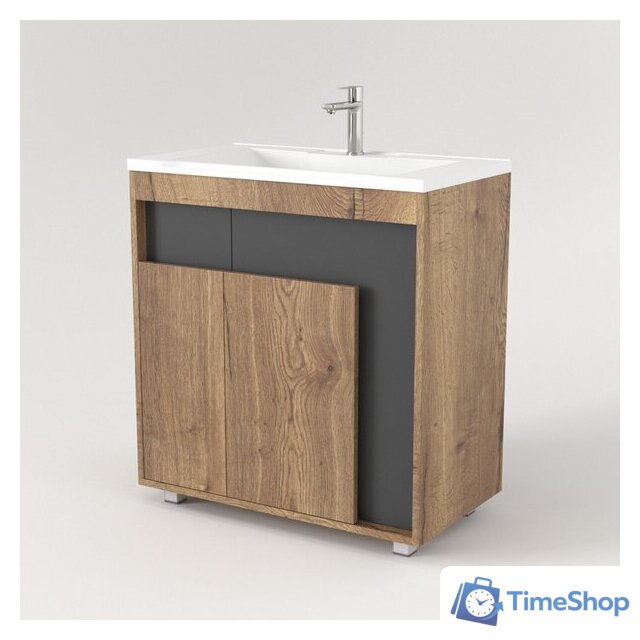  Дабер Тумба под умывальник 015 Andrea Elen 80 Т15.8A.0.22 (дуб галифакс/серый) - Изображение №2 — Интернет-магазин Time-Shop