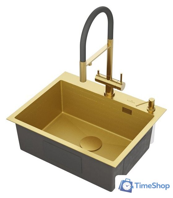 Кухонная мойка Roxen Snake 560220-60-GS PVD Gold золотая/текстурная (с коландером и дозатором) - Изображение №4 — Интернет-магазин Time-Shop