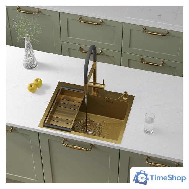 Кухонная мойка Roxen Snake 560220-60-GS PVD Gold золотая/текстурная (с коландером и дозатором) - Изображение №2 — Интернет-магазин Time-Shop