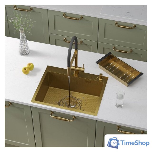 Кухонная мойка Roxen Snake 560220-60-GS PVD Gold золотая/текстурная (с коландером и дозатором) - Изображение №1 — Интернет-магазин Time-Shop