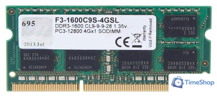Оперативная память G.Skill 4GB DDR3 SODIMM PC3-12800 F3-1600C9S-4GSL - Изображение №1 — Интернет-магазин Time-Shop