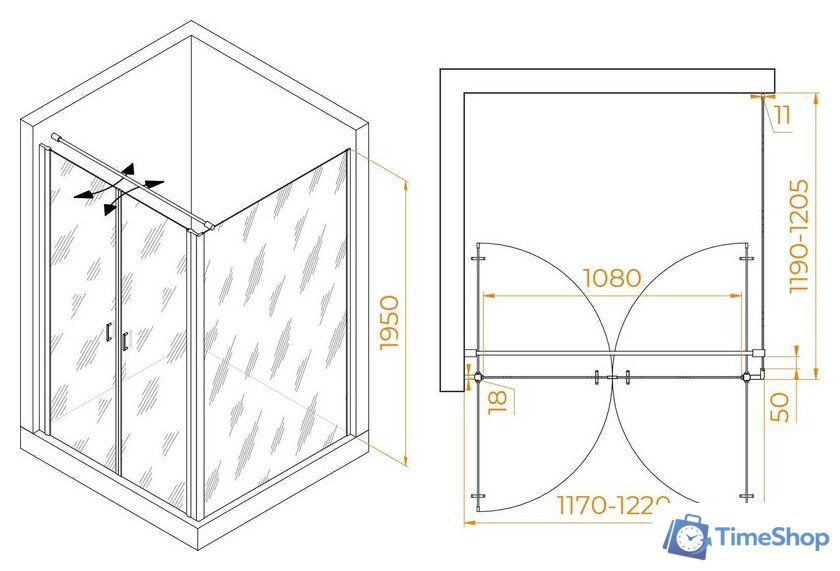 Душевой уголок RGW PA-134 (PA-104+Z-050-2+O-104) 060813422-011 120x120 (хром/прозрачное стекло) - Изображение №2 — Интернет-магазин Time-Shop