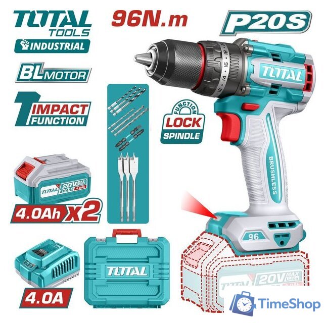 Ударная дрель-шуруповерт Total TIDLI20968 (с 2-мя АКБ, кейс) - Изображение №1 — Интернет-магазин Time-Shop