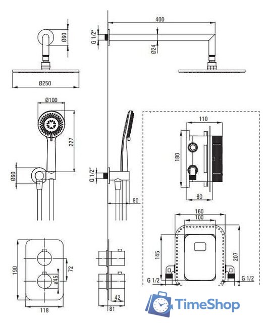 Душевая система  Deante Box Gold BXYZGEBT - Изображение №2 — Интернет-магазин Time-Shop