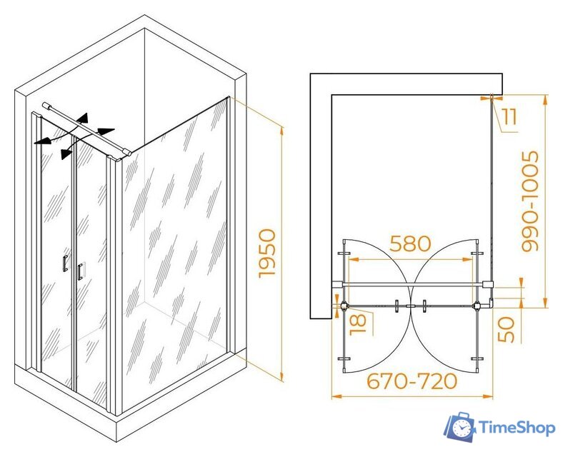 Душевой уголок RGW PA-144 (PA-104+Z-050-2+O-104) 060814470-011 70x100 (хром/прозрачное стекло) - Изображение №2 — Интернет-магазин Time-Shop