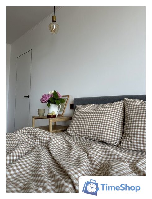 2-спальный комплект постельного белья Царство сновидений Вареный хлопок Бежевая клетка 150-0140 (2-сп, нав. 50x70) - Изображение №4 — Интернет-магазин Time-Shop