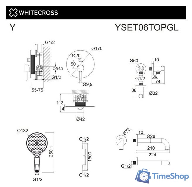 Душевой гарнитур  Whitecross Y YSET06TOPGL (золото) - Изображение №3 — Интернет-магазин Time-Shop