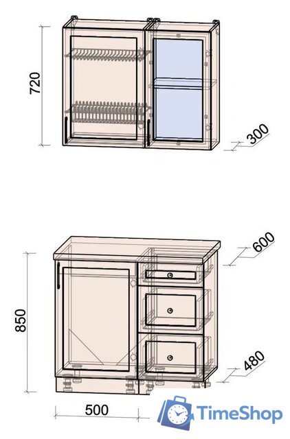 Готовая кухня Интерлиния Тренд 0.9А (мята/белый/бискайская сосна) - Изображение №6 — Интернет-магазин Time-Shop