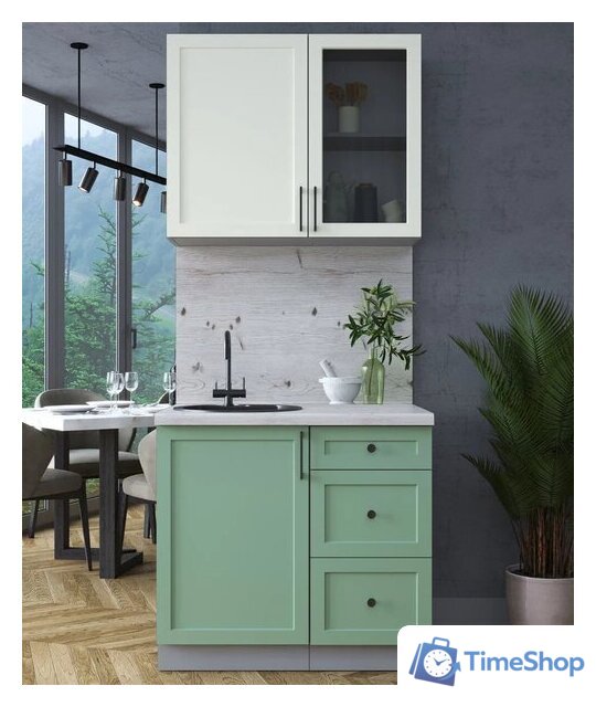 Готовая кухня Интерлиния Тренд 0.9А (мята/белый/бискайская сосна) - Изображение №2 — Интернет-магазин Time-Shop