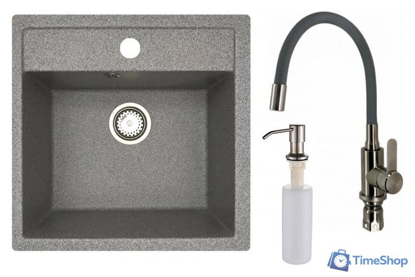 Кухонная мойка БелЭворс Rio + смеситель W74004-9 + дозатор L405-1 (серый/сатин) - Изображение №1 — Интернет-магазин Time-Shop