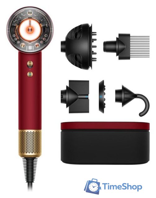 Фен Dyson HD16 Supersonic Nural Curly+Coily (евровилка, красный бархат/золотой) - Изображение №1 — Интернет-магазин Time-Shop